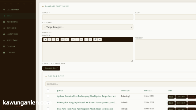 Tampilan Baru Panel Admin Kawunganten